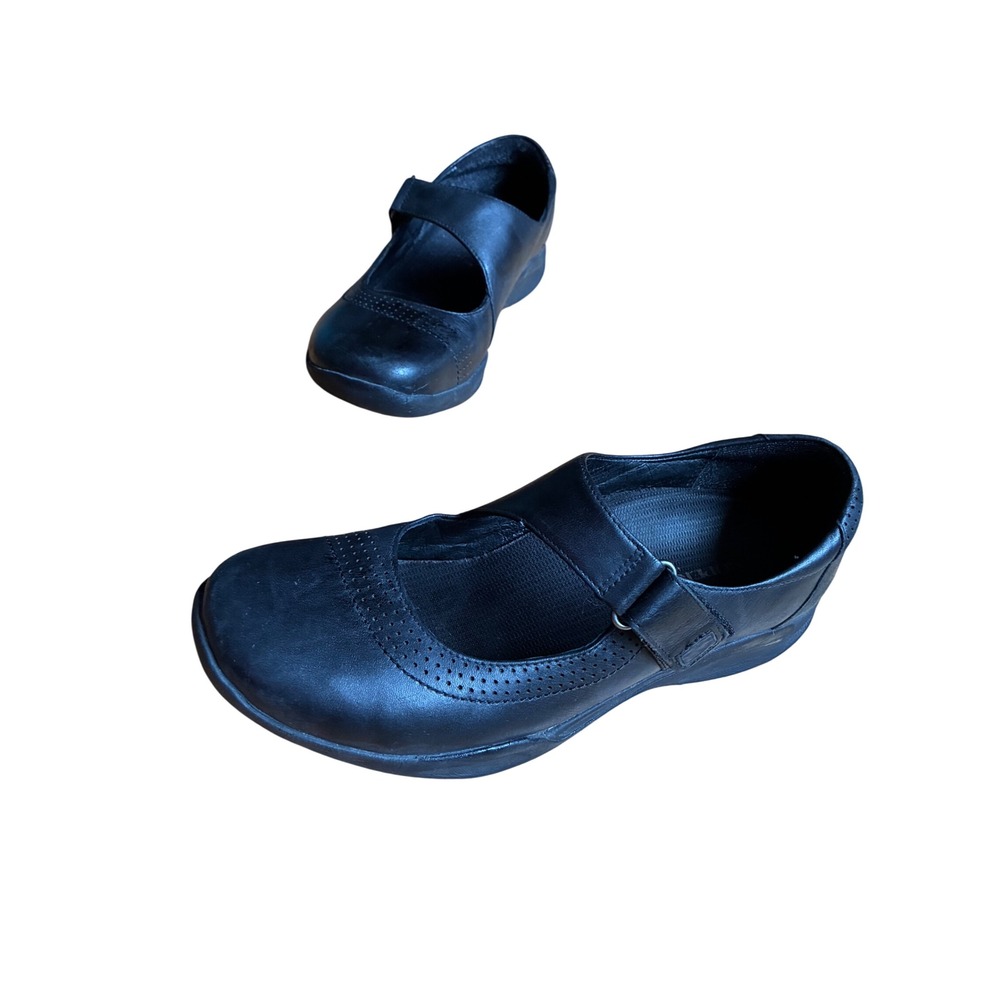 Clarks Wave Trek Black Leather Mary Jane Walking Shoes 9.5M Comfort Orthopedic